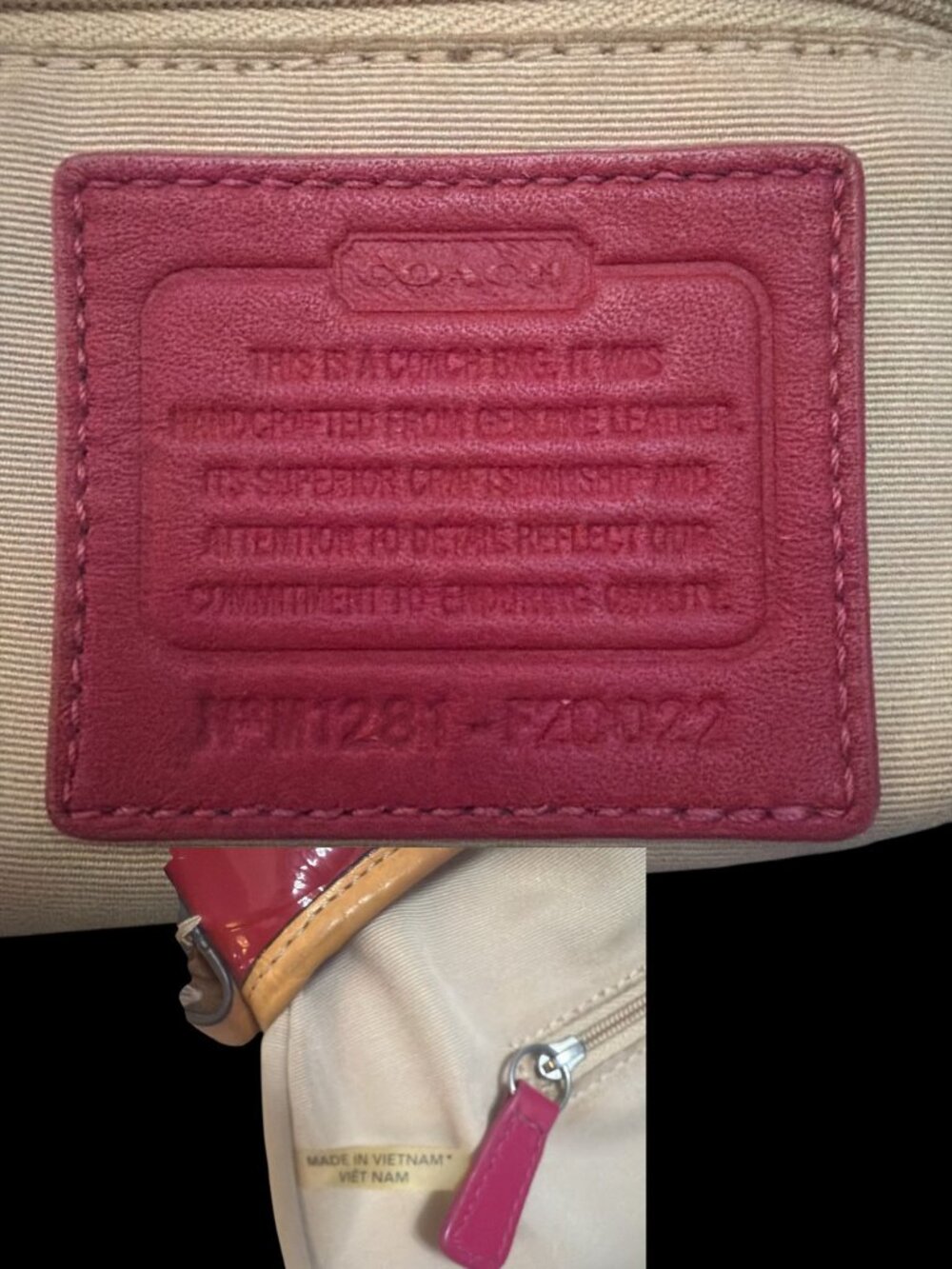 Coach Peyton Embossed C Patent Leather Hobo F20022 Pink Cerise Tan Trim Converts - Picture 9 of 9